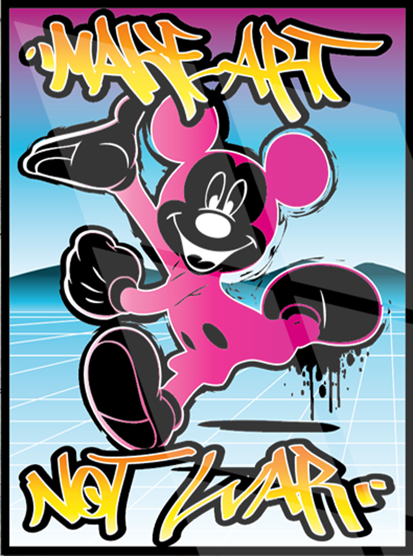Tableau Street Art "Mickey Black, Make Art Not War" (format rectangulaire)