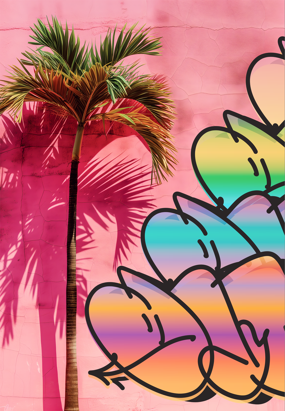 Tableau Pop Art "Palm Vibes & Graffiti Love" (format rectangulaire)