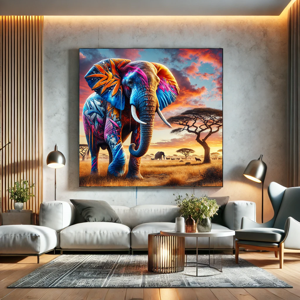 Tableau Street Art "Urban Elephant" (format carré)