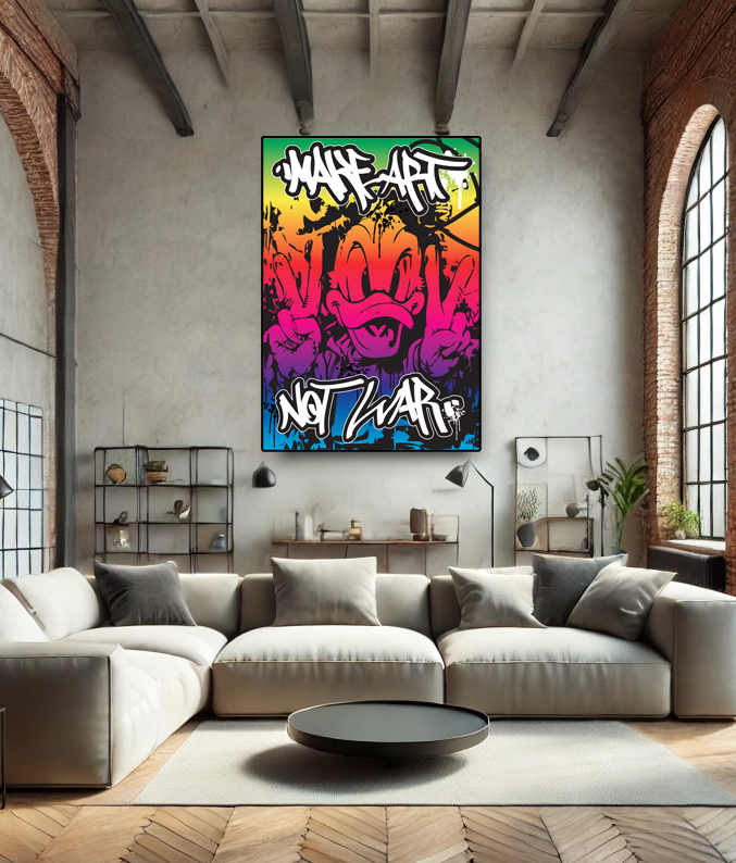 Tableau Street Art "Donald, Make Art Not War" (format rectangulaire)