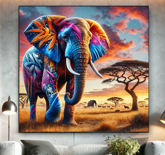 Tableau Street Art "Urban Elephant" (format carré)