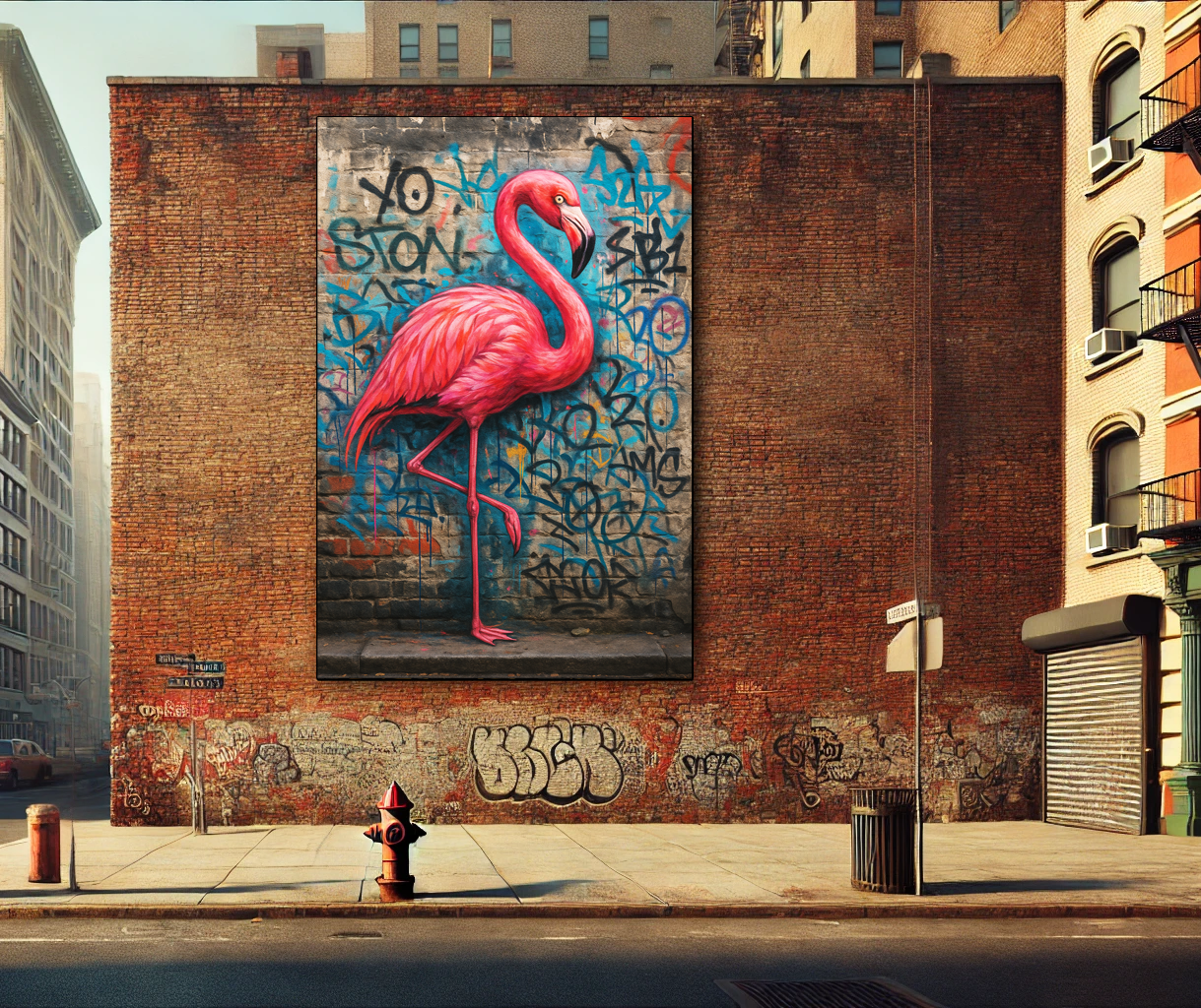 Tableau Pop Art "Flamand Rose Street" (format rectangulaire)
