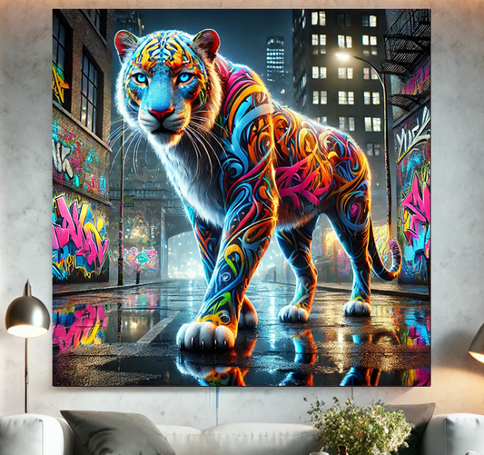 Tableau Street Art 🔥 Série Limitée 🔥 "Urban Tiger Instinct" (format carré)