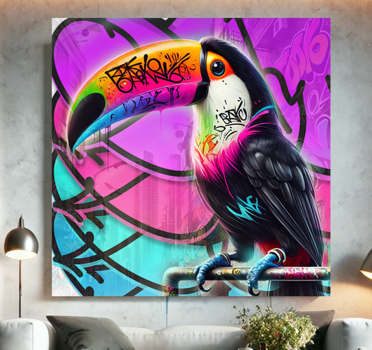 Tableau Street Art 🔥 Série Limitée 🔥 Toucan Throw-up (format carré)