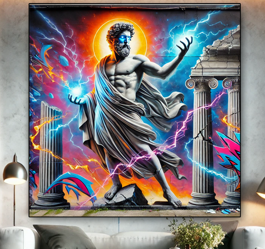Tableau Street Art "Zeus Electrique" (format carré)