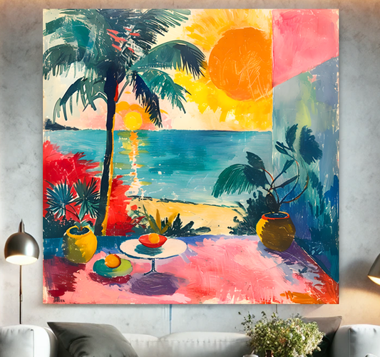 Tableau Art Tropical "Évasion Tropicale" (format carré)