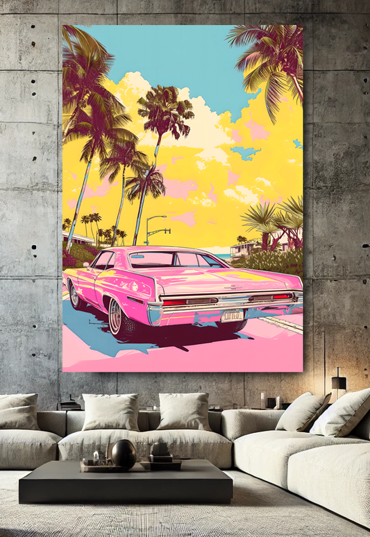 Tableau Pop Art "Cadillac Sunset" (format rectangulaire)