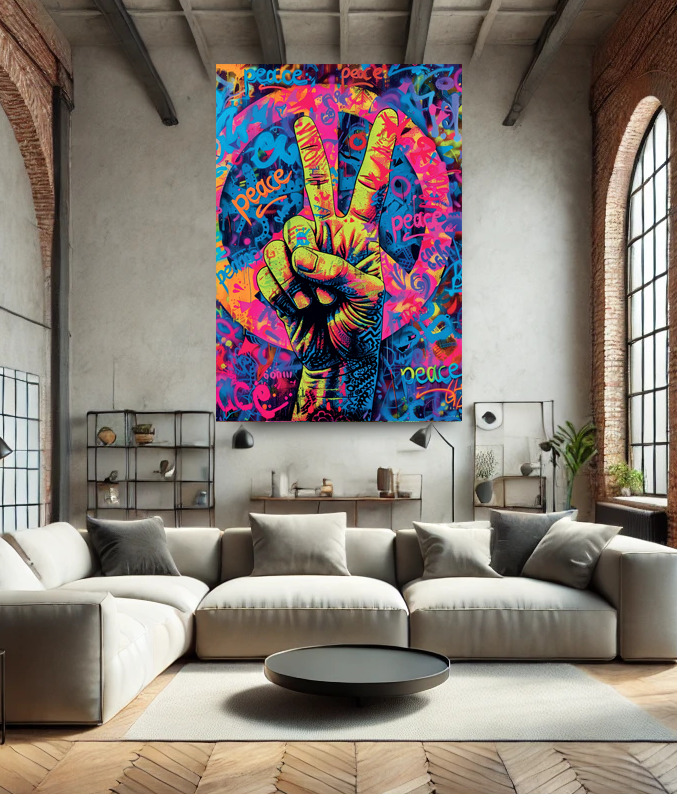 Tableau Pop Art "Peace & Colors" (format rectangulaire)