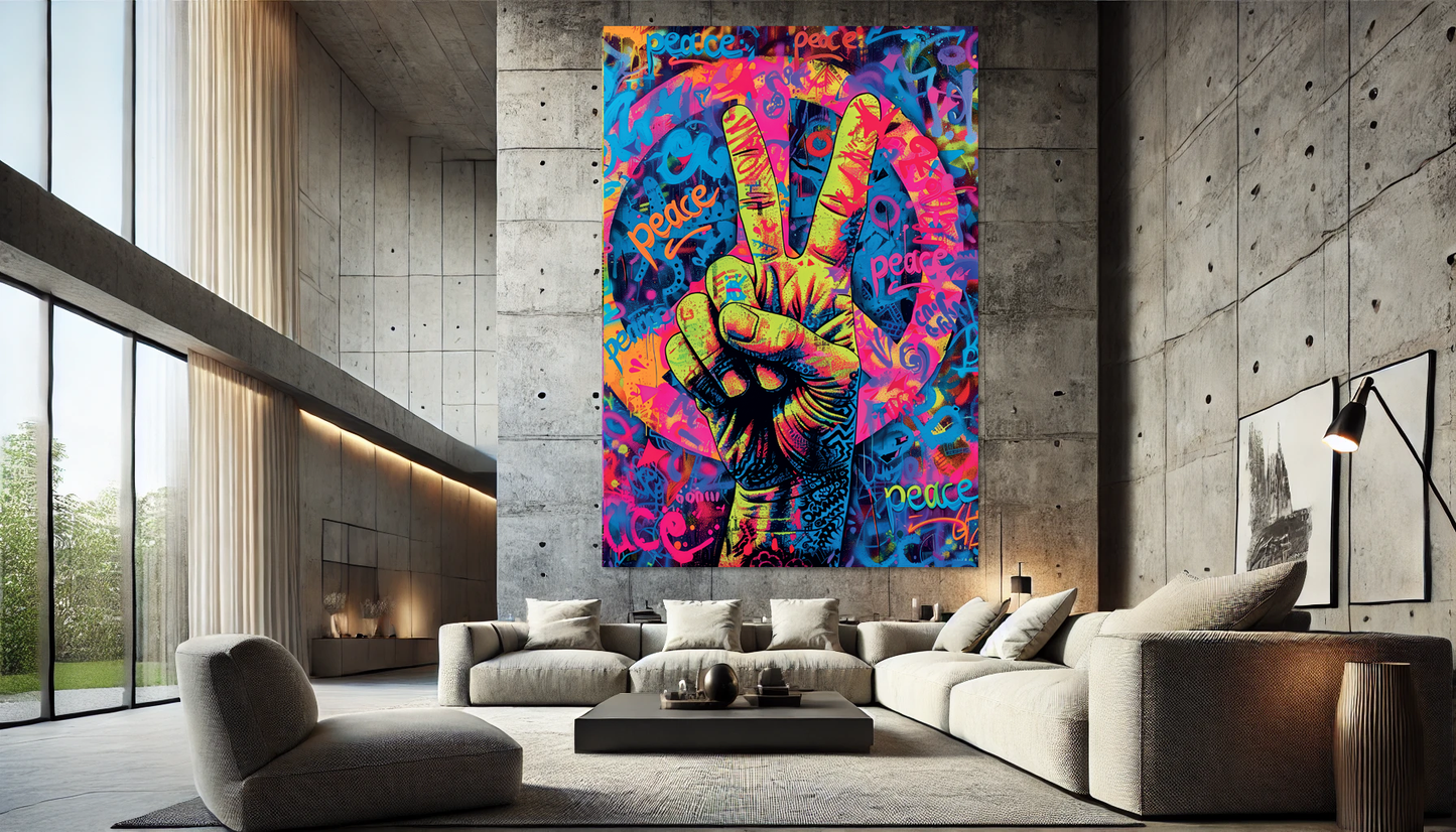 Tableau Pop Art "Peace & Colors" (format rectangulaire)