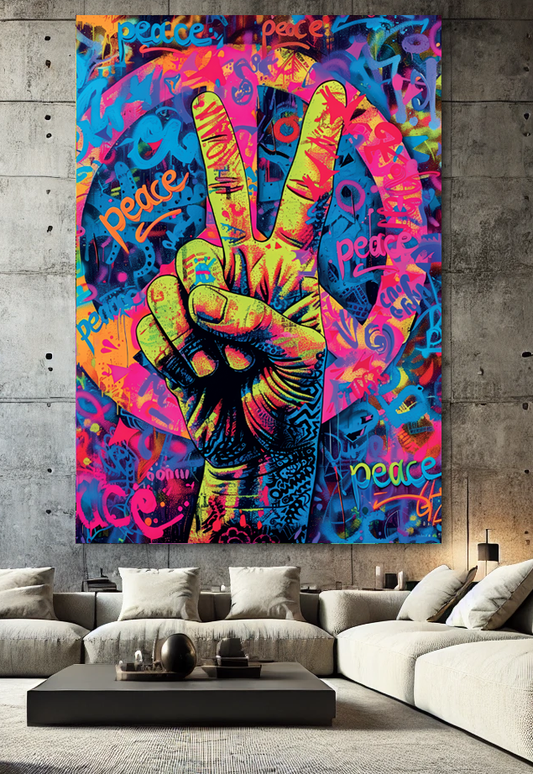 Tableau Pop Art "Peace & Colors" (format rectangulaire)