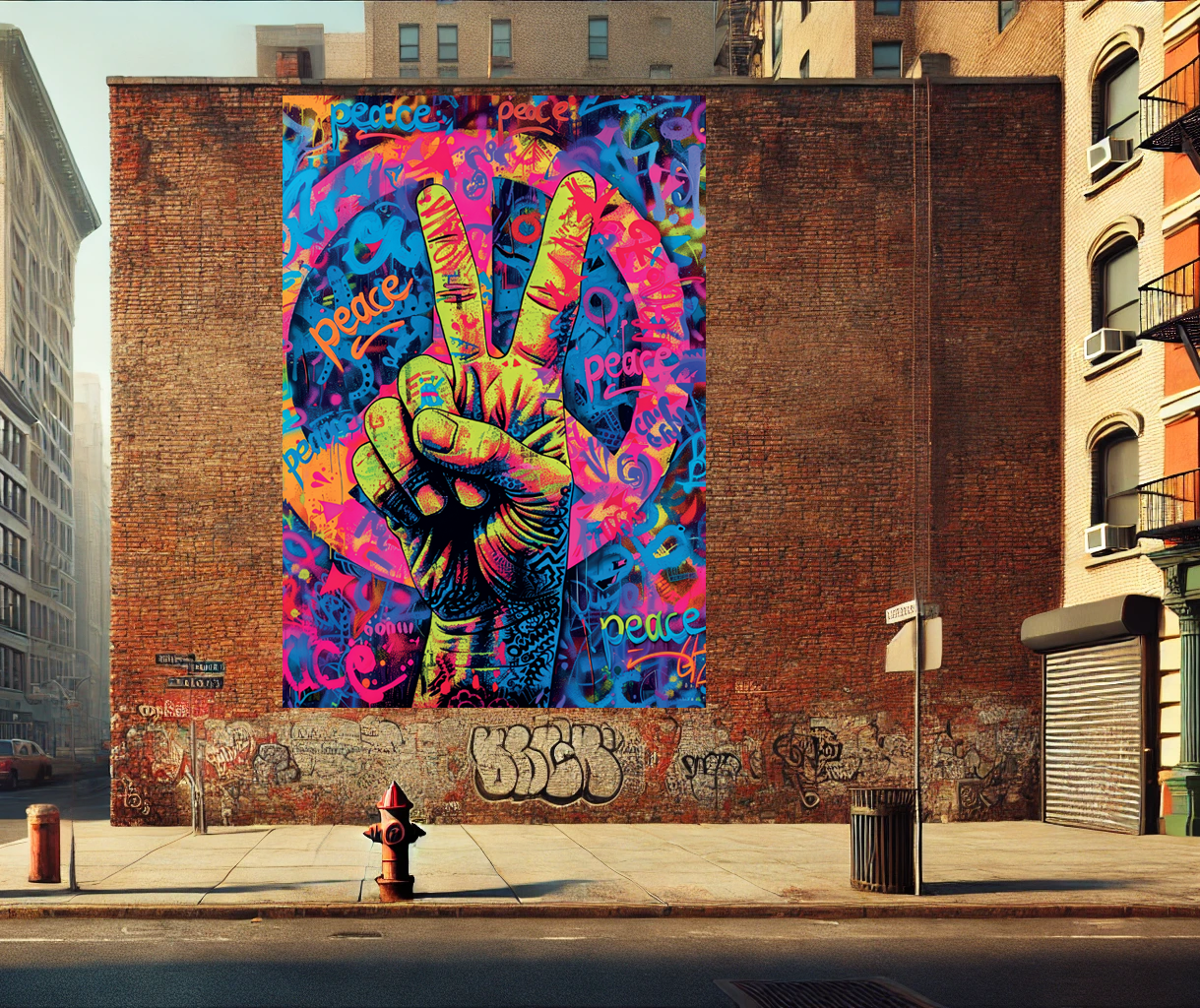 Tableau Pop Art "Peace & Colors" (format rectangulaire)