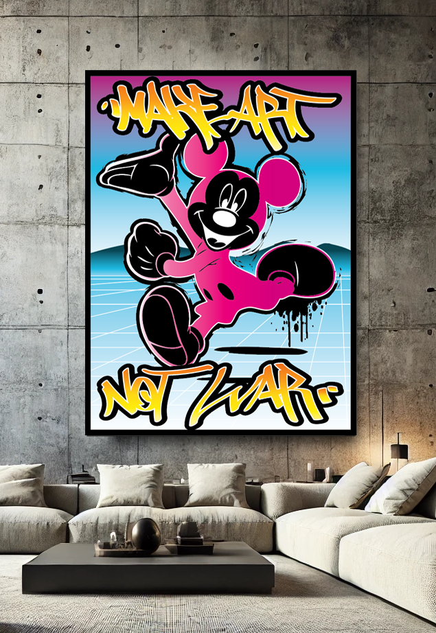 Tableau Street Art "Mickey Black, Make Art Not War" (format rectangulaire)