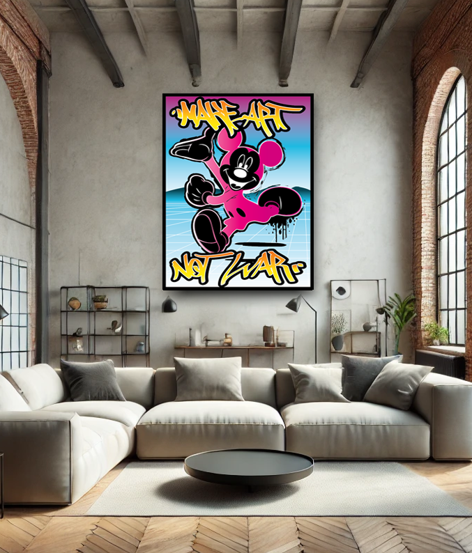 Tableau Street Art "Mickey Black, Make Art Not War" (format rectangulaire)