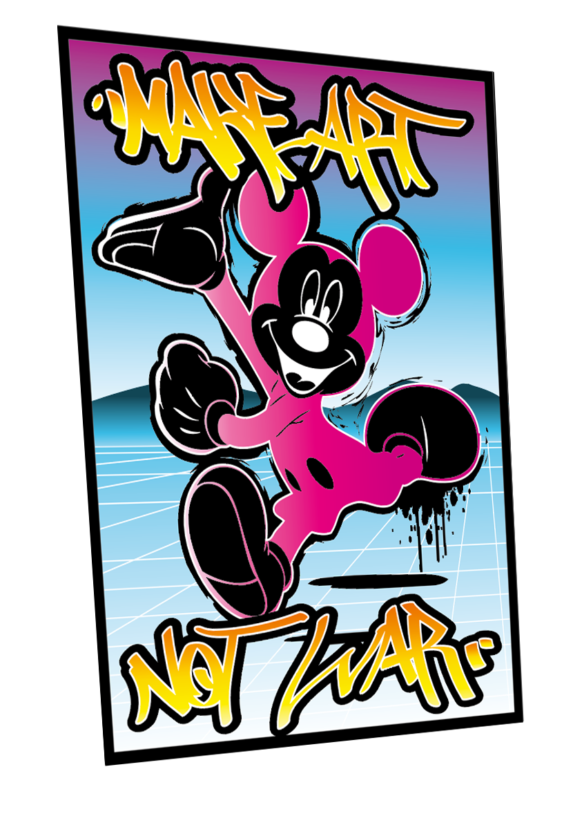 Tableau Street Art "Mickey Black, Make Art Not War" (format rectangulaire)