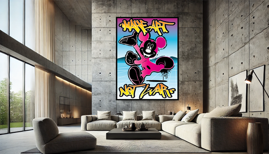 Tableau Street Art "Mickey Black, Make Art Not War" (format rectangulaire)