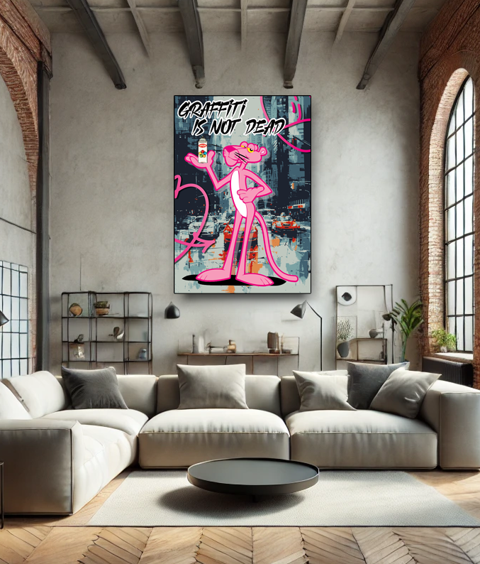 Tableau Pop Art 🔥 Série Limitée 🔥 Panthère rose "Graffiti is not dead" (format rectangulaire)