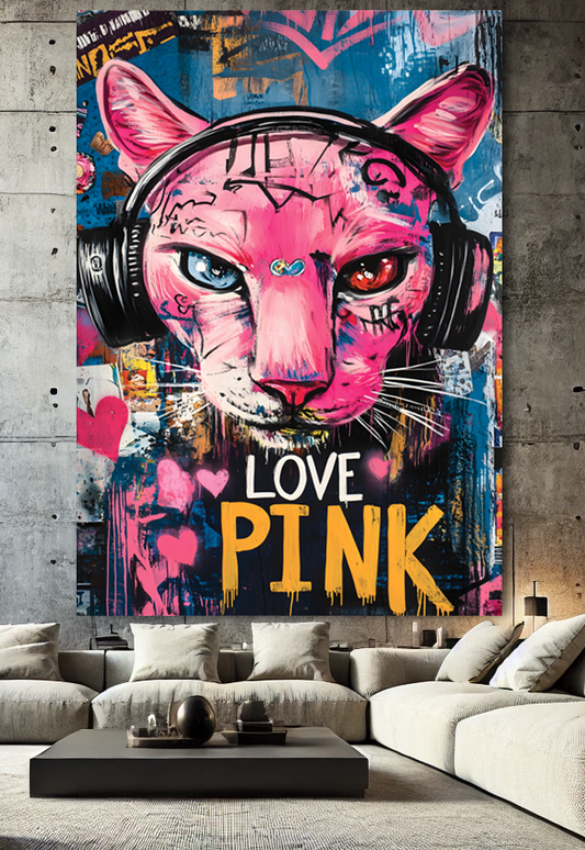 Tableau Pop Art "Love Pink" (format rectangulaire)