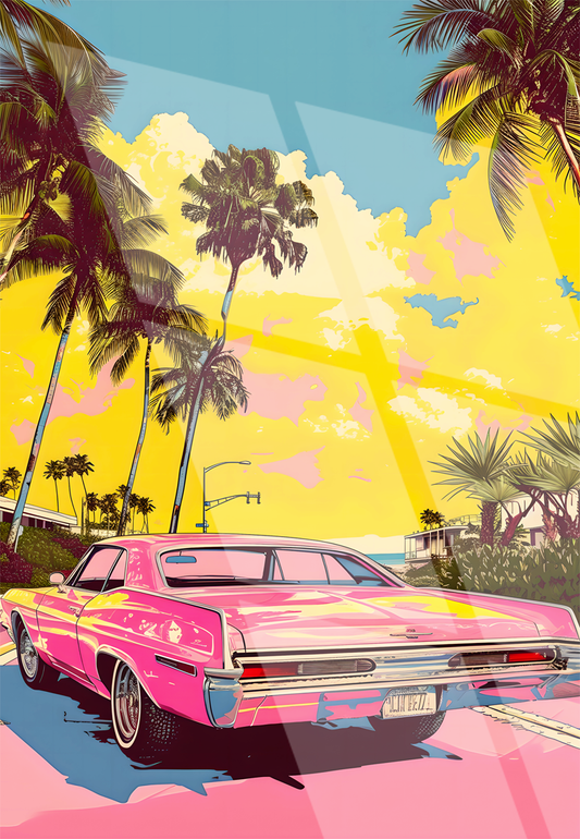 Tableau Pop Art "Cadillac Sunset" (format rectangulaire)