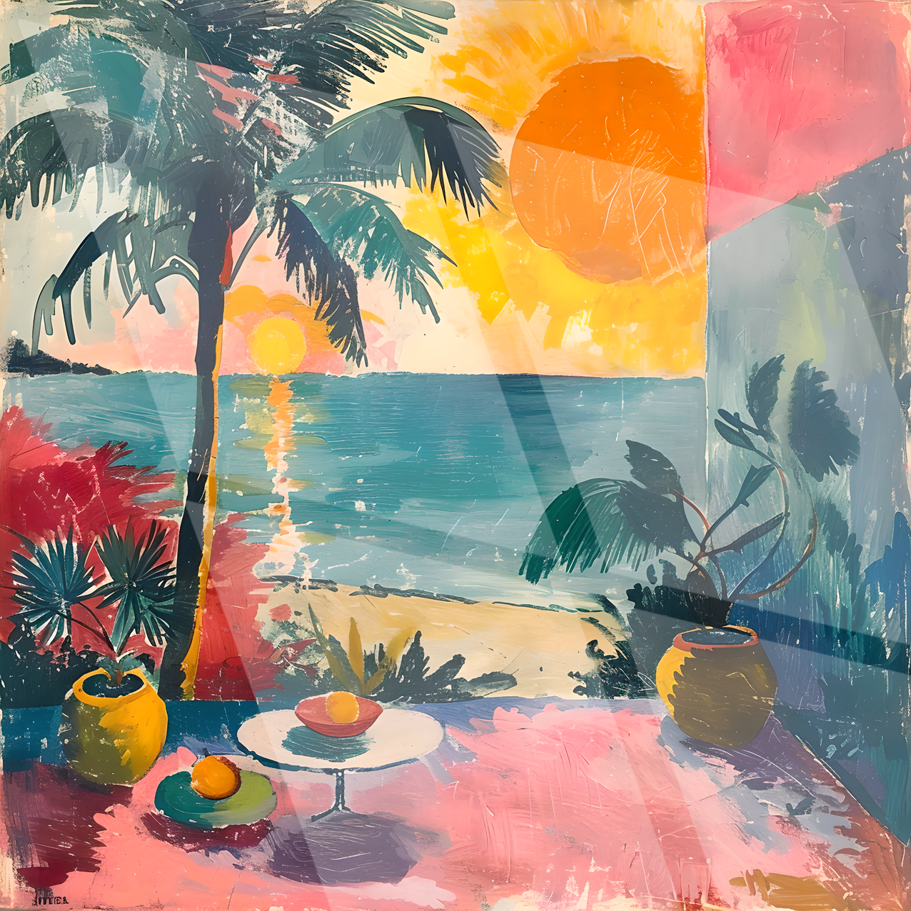 Tableau Art Tropical "Évasion Tropicale" (format carré)