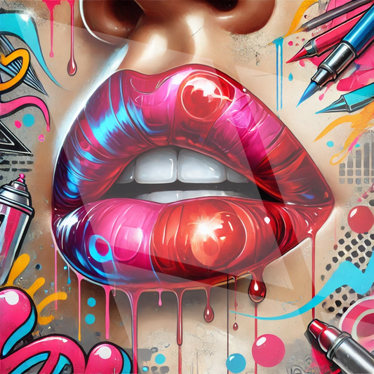 Tableau mural décoratif Pop Art "Lipstick Vibes" (format carré)