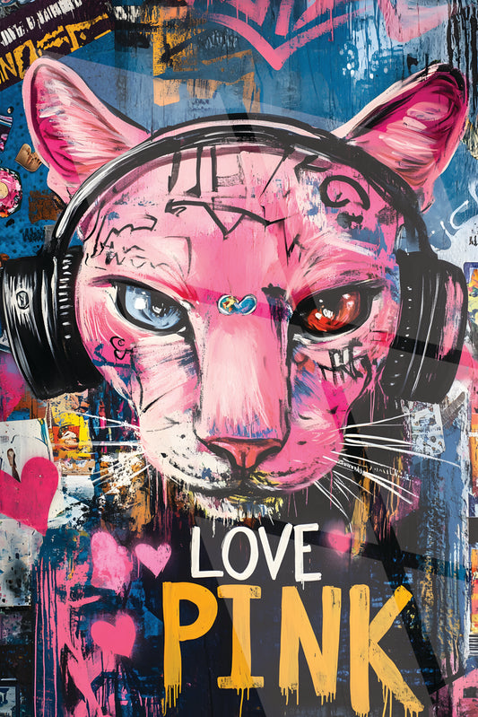 Tableau Pop Art "Love Pink" (format rectangulaire)