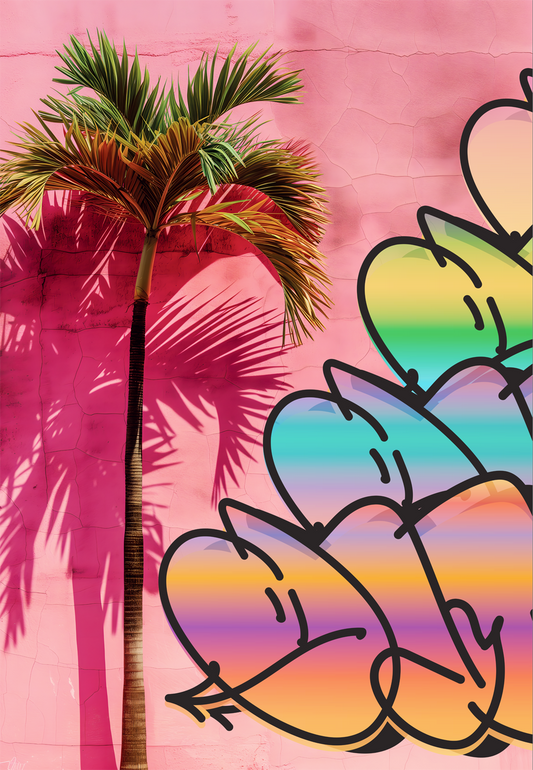 Tableau Pop Art "Palm Vibes & Graffiti Love" (format rectangulaire)