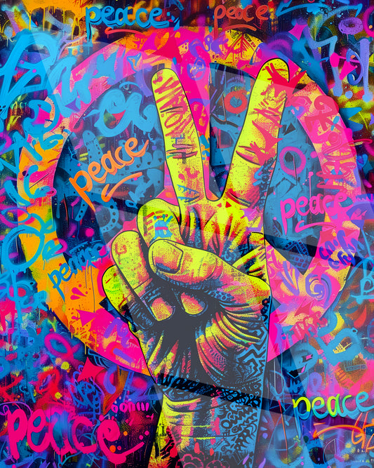 Tableau Pop Art "Peace & Colors" (format rectangulaire)
