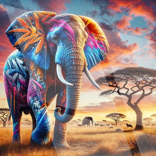 Tableau Street Art "Urban Elephant" (format carré)