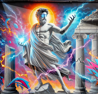 Tableau Street Art "Zeus Electrique" (format carré)