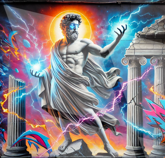 Tableau Street Art "Zeus Electrique" (format carré)