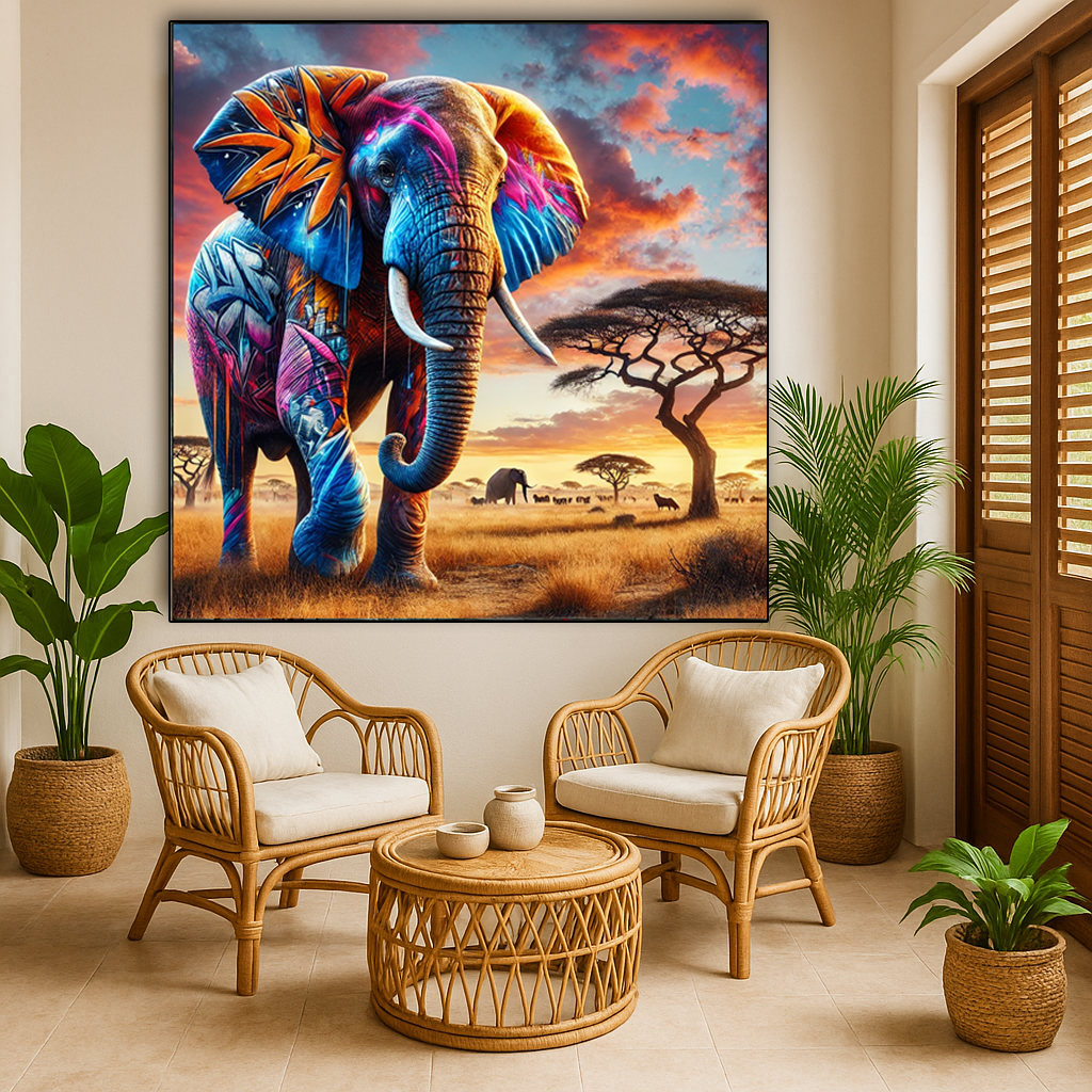 Tableau Street Art "Urban Elephant" (format carré)