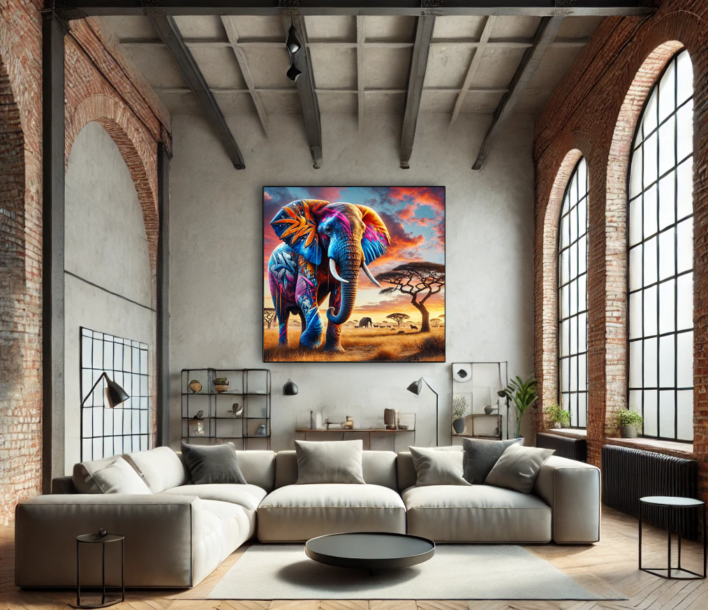 Tableau Street Art "Urban Elephant" (format carré)