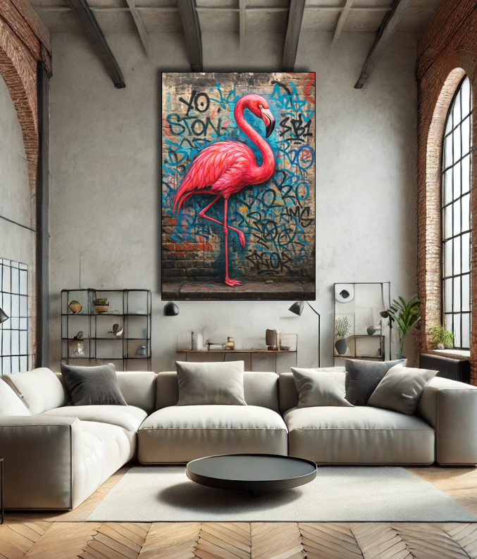 Tableau Pop Art "Flamand Rose Street" (format rectangulaire)
