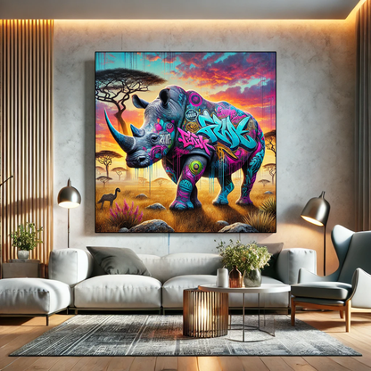 Tableau Street Art 🔥 Série Limitée 🔥 Urban Rino (format carré)