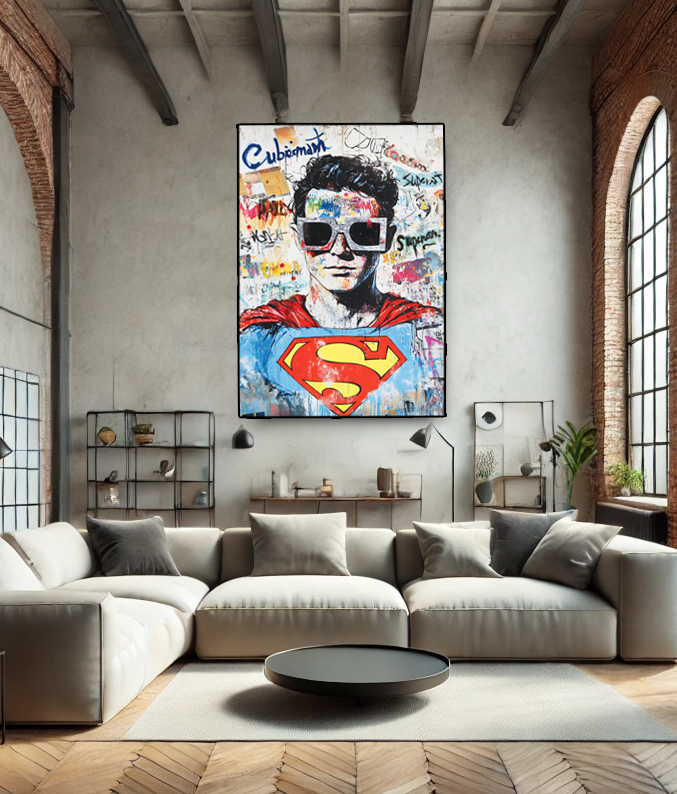 Tableau Pop Art "Super Urban Man" (format rectangulaire)