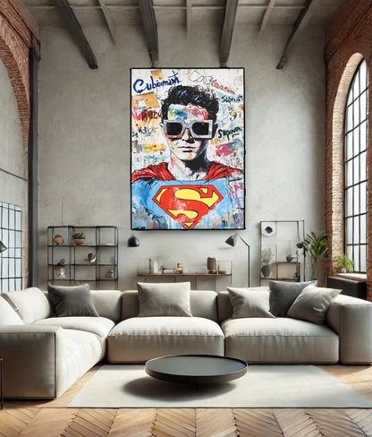 Tableau Pop Art "Super Urban Man" (format rectangulaire)