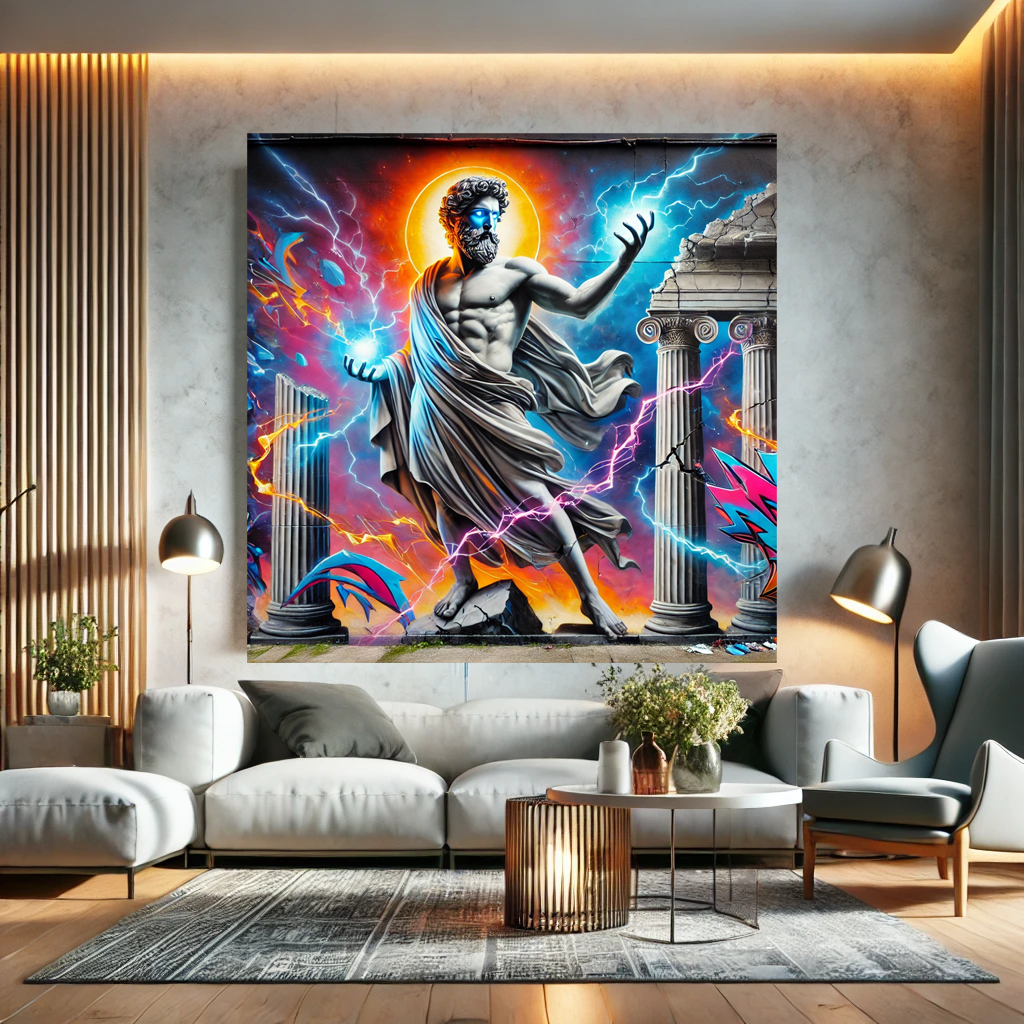 Tableau Street Art "Zeus Electrique" (format carré)