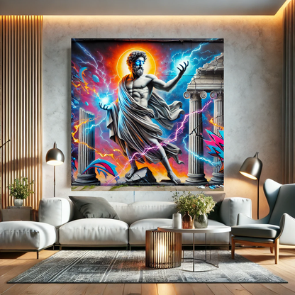 Tableau Street Art "Zeus Electrique" (format carré)