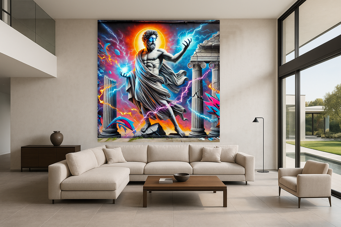 Tableau Street Art "Zeus Electrique" (format carré)