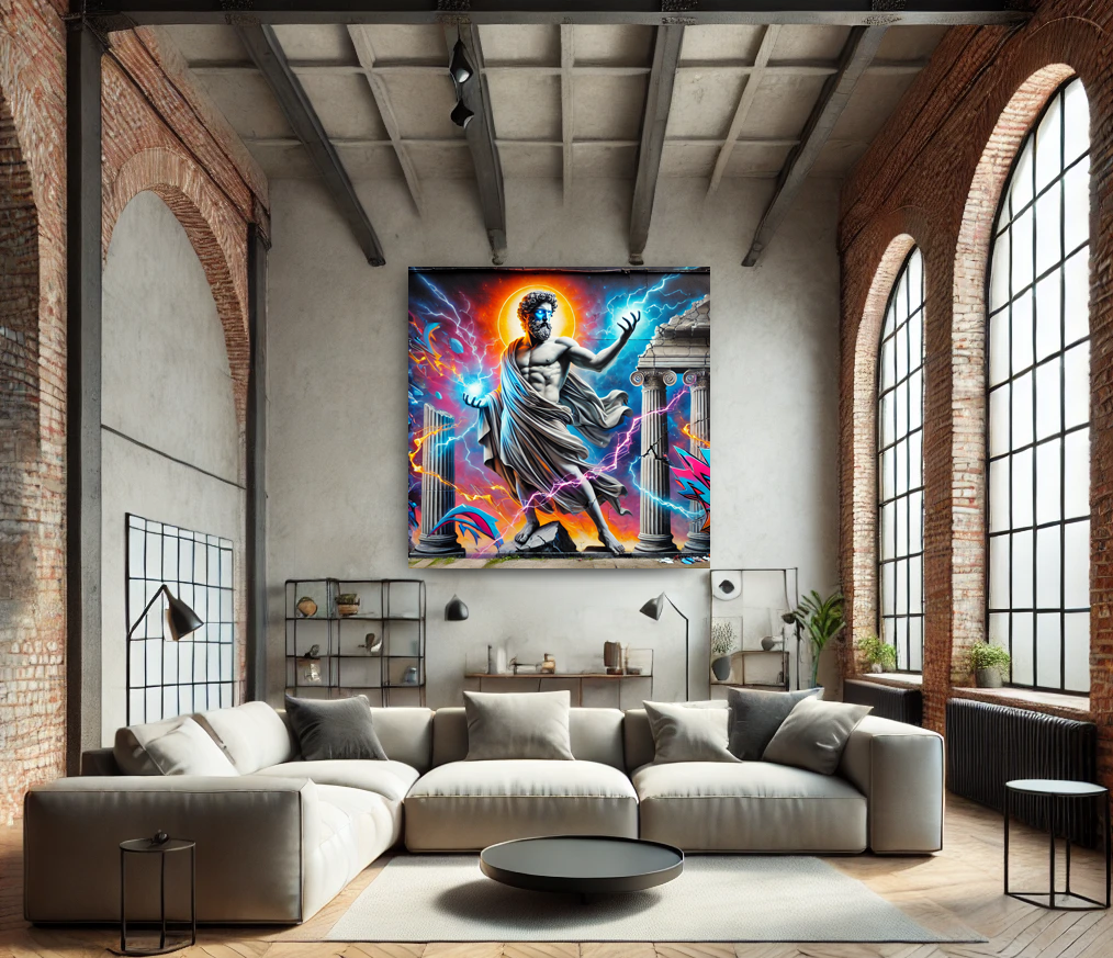 Tableau Street Art "Zeus Electrique" (format carré)