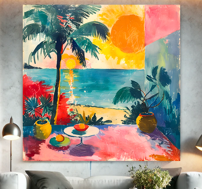 Tableau Art Tropical "Évasion Tropicale" (format carré)
