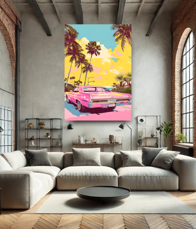 Tableau Pop Art "Cadillac Sunset" (format rectangulaire)