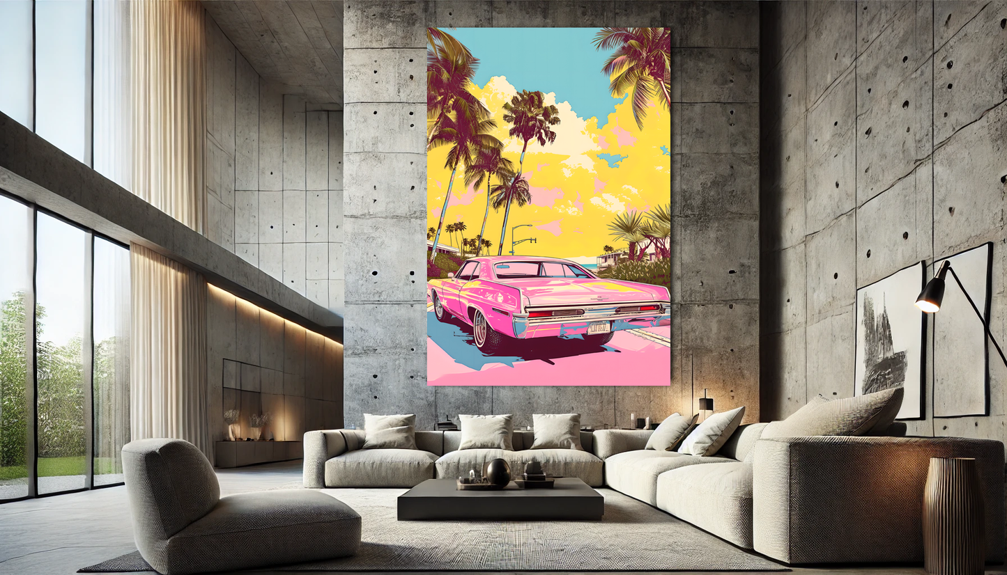 Tableau Pop Art "Cadillac Sunset" (format rectangulaire)