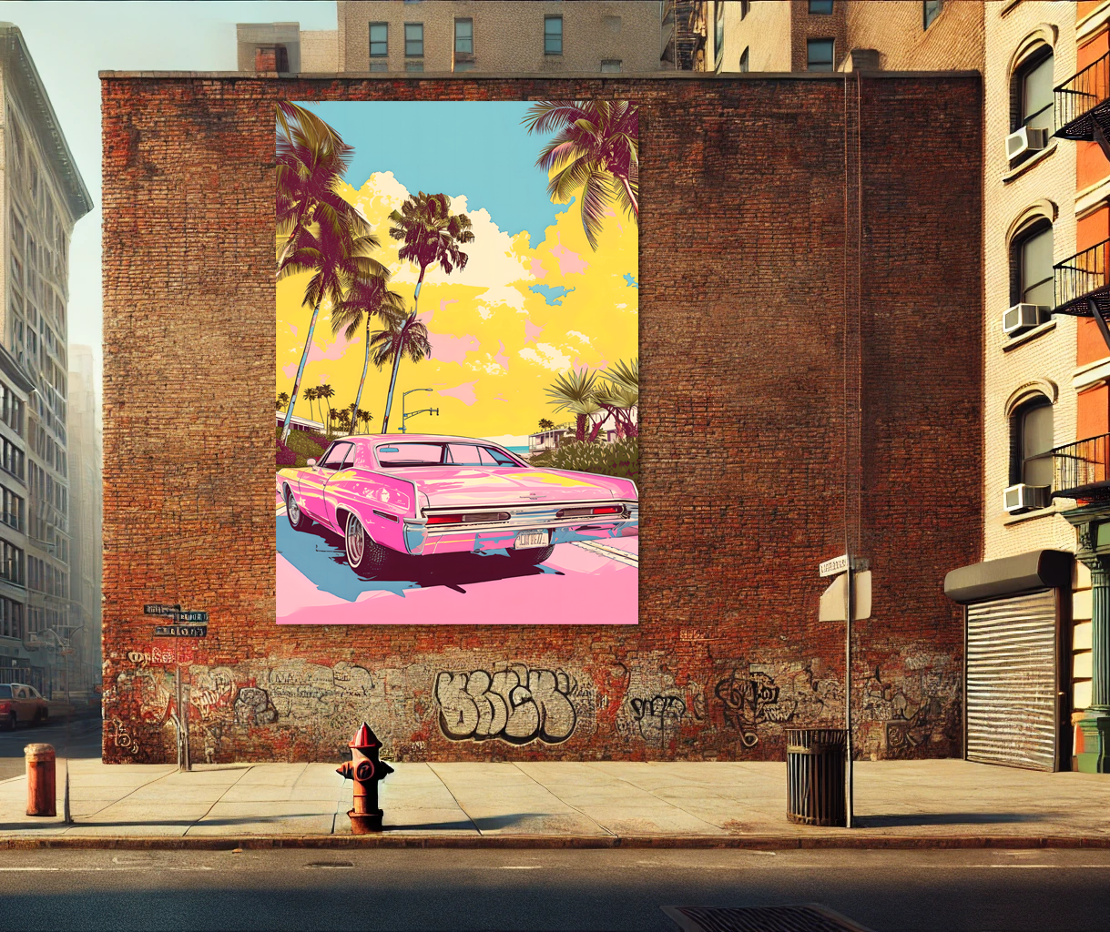 Tableau Pop Art "Cadillac Sunset" (format rectangulaire)