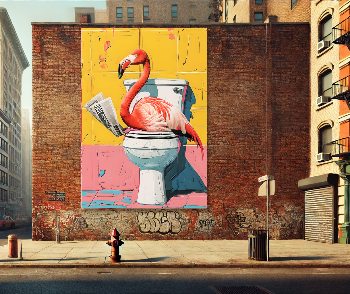Tableau Pop Art "Flamingo Break" (format rectangulaire)