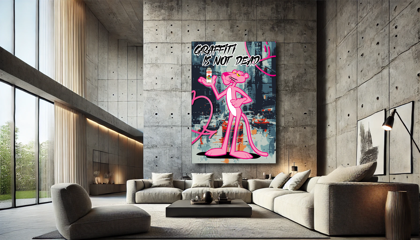 Tableau Pop Art 🔥 Série Limitée 🔥 Panthère rose "Graffiti is not dead" (format rectangulaire)