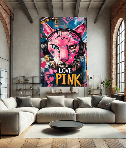 Tableau Pop Art "Love Pink" (format rectangulaire)